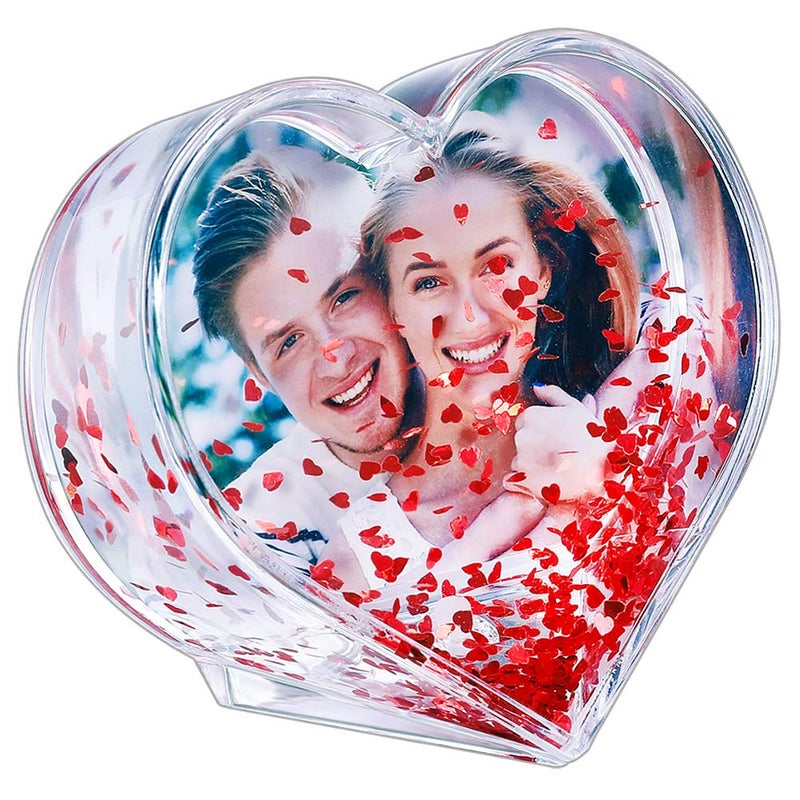 RDH Glitter Heart Shaped Picture Frames Liquid Snow Globe Photo Frame for Couples Friends Family (Love) 3.54 x 3.74" - Image 1